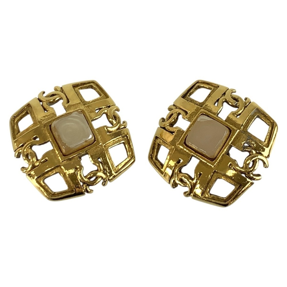 CHANEL Vintage Gold Pearl Logo Earrings